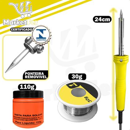 Imagem de Ferro de Solda 60W 127V com Estanho e Pasta para Solda Completo para Reparos Eletrônicos Kit