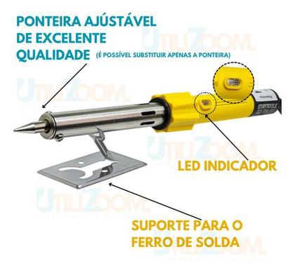 Imagem de Ferro de Solda Elétrico Cabo Plástico Isolado Profissional Alta Precisão para Eletrônica Estanho