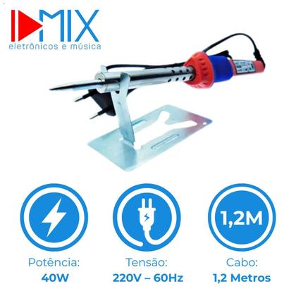Imagem de Ferro de Solda Soldar Soldador Profissional 40w 220V C Apoio