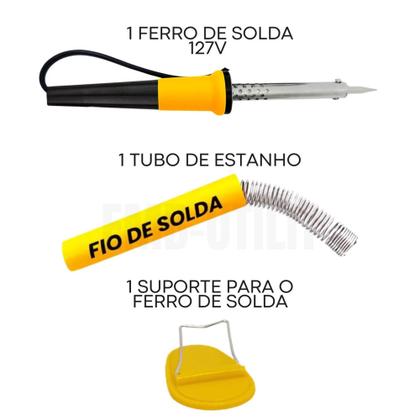Imagem de Ferro de Soldar Profissional Elétrico com Fio de Solda Estanho E Suporte 60W Potente para Soldagem
