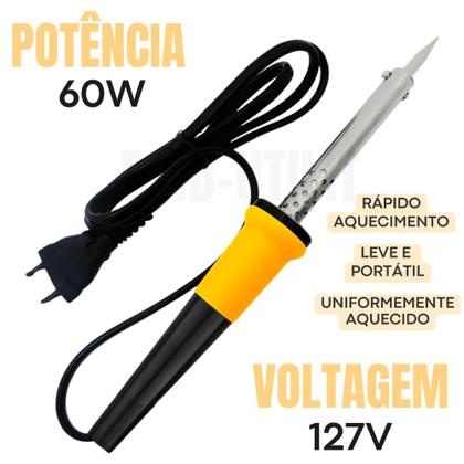 Imagem de Ferro de Soldar Profissional Elétrico com Fio de Solda Estanho E Suporte 60W Potente para Soldagem