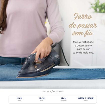Imagem de Ferro Passar 2 E 1 Vertical Horizontal Sem Fio Base Cerâmica