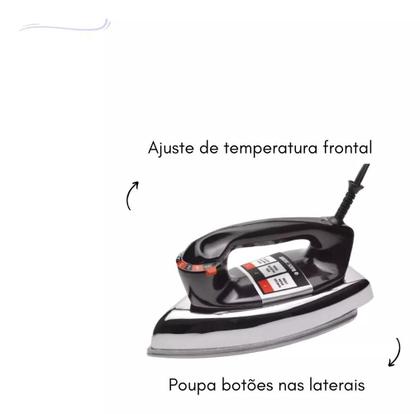 Imagem de Ferro Passar Roupa A Seco Elétrico 220v Portátil Automático Vfa1110 Alumínio Cromado Antigo Potente