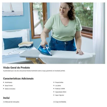 Imagem de Ferro Passar Roupa Vapor BlackDecker Base Antiaderent Elétrico 110/127V Fx2100 1200W