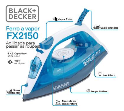 Imagem de Ferro Passar Vapor Black Decker FX2150 Roupas Antiaderente Autolimpante Doméstico Praticidade Eficiência 220V