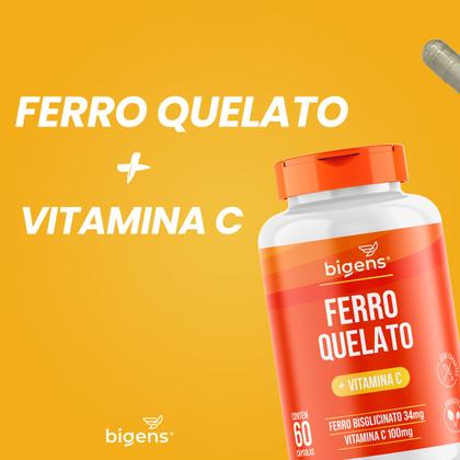Imagem de Ferro Quelato 34mg Vitamina C 100mg Por Cápsula  60 Cápsulas  Vegano  Bigens