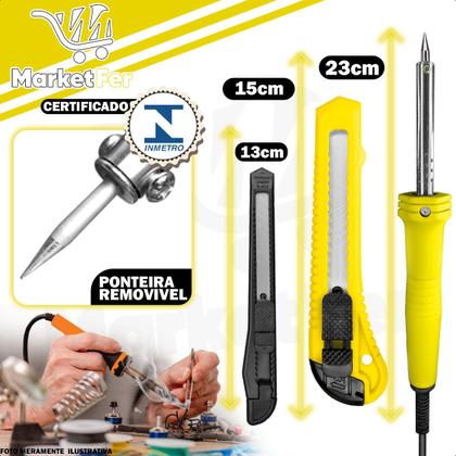 Imagem de Ferro Solda 30W 127V Elétrico Com Kit 3 Estilete Profissional