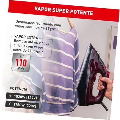 Imagem de Ferro Vapor Arno Ultragliss Base Durilium Airglide 1520W 25g/min 110g/min Antiderrapante