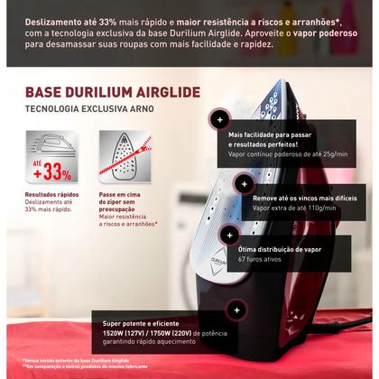 Imagem de Ferro Vapor Arno Ultragliss Base Durilium Airglide 1520W 25g/min 110g/min Antiderrapante