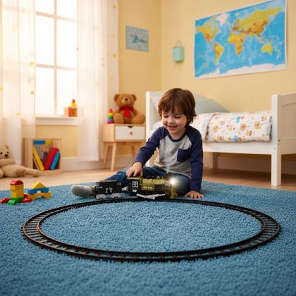 Imagem de Ferrorama Grande de Brinquedo Trem Solta Fumaça com Luz Locomotiva e Vagão na Caixa