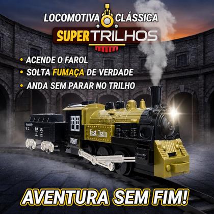 Imagem de Ferrorama Grande de Brinquedo Trem Solta Fumaça com Luz Locomotiva e Vagão na Caixa