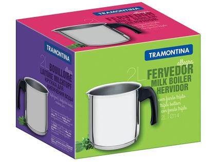 Imagem de Fervedor Leiteira Allegra em Aço Inox Fundo Triplo Cabo Baquelite 14cm 2l - Tramontina 62932140