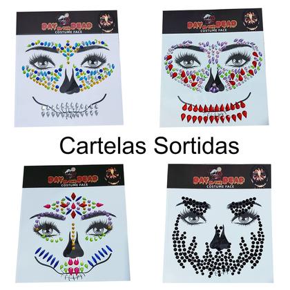 Imagem de Festa Halloween Maquiagem Adesiva para o Rosto Face Jewels - Kit com 2 Cartelas Sortidas
