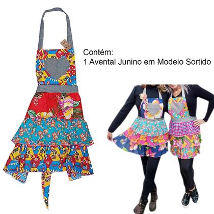 Imagem de Festa Junina Fantasia Avental de Retalhos - Modelo Adulto Estampas Sortidas