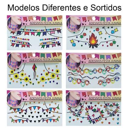 Imagem de Festa Junina Maquiagem Adesiva para o Rosto Face Jewels - Kit com 2 Cartelas Sortidas