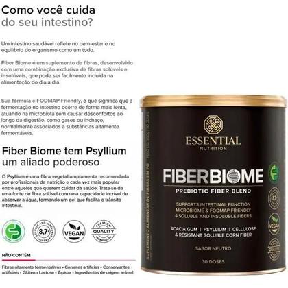 Imagem de Fiber Biome Essential Nutrition 300 g  Suplemento de Fibras Neutro com Prebióticos