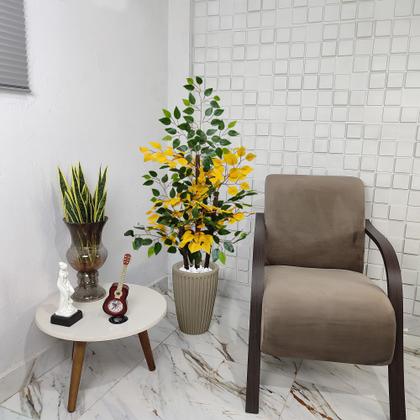 Imagem de Figueira Artificial Ficus Verde Amarelo Vaso Alto Decoração
