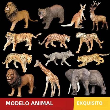 Imagem de Figuras de Ação de Animais Selvagens para Crianças - Urso, Elefante, Leão, Veado, Hipopótamo, Zebra e Crocodilo