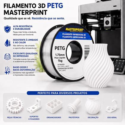 Imagem de Filamento de Impressora 3d Petg 1,75mm 1kg Masterprint AZUL