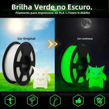 Imagem de Filamento Luminoso Para Impressora 3D 1.75mm 200g Brilha No Escuro PLA Para Impressoras FDM Presente