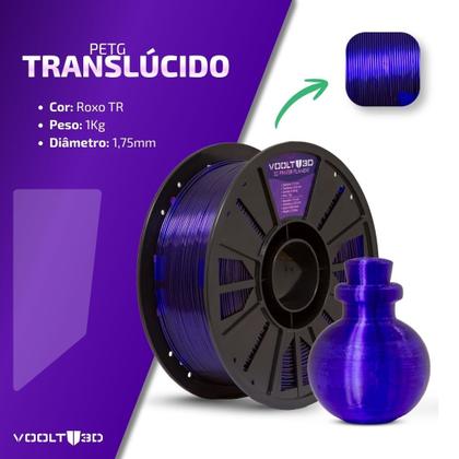 Imagem de Filamento PETG HF Roxo Translúcido High Fluidity Premium 1Kg Fabricação Nacional Voolt 3D