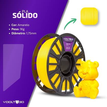 Imagem de Filamento PLA Amarelo Premium 1Kg, 1,75mm, Para Impressora 3D - Voolt3D