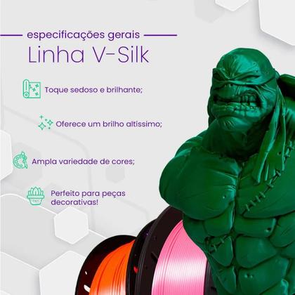 Imagem de Filamento PLA Verde Neon V-Silk Premium 1Kg, 1,75mm, Para Impressora 3D - Voolt3D Oficial