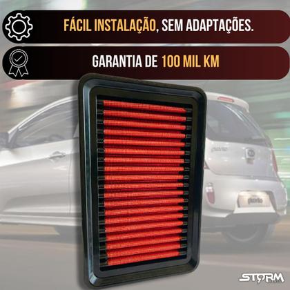Imagem de Filtro Ar Esportivo Kia Picanto 1.0 12v Flex Ano 2011 a 2018 EX Flex Manual Automatico Modelo Lavável Reutilizável 3 Cilindros