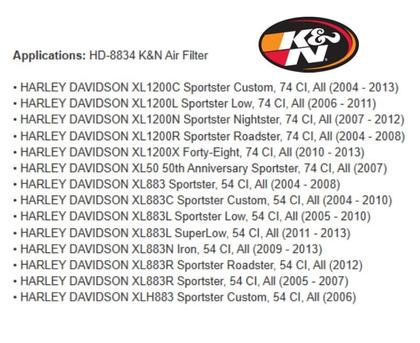Imagem de Filtro Ar K&n Harley XLH 883 Sportster Custom 54 CI 2006.