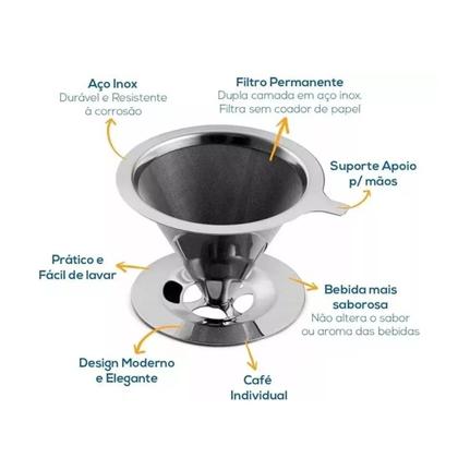 Imagem de Filtro Coador De Café Inox Peneira Aço Reutilizável cozinha elegante