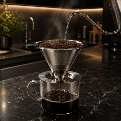 Imagem de Filtro Coador De Café Inox Peneira Aço Reutilizável