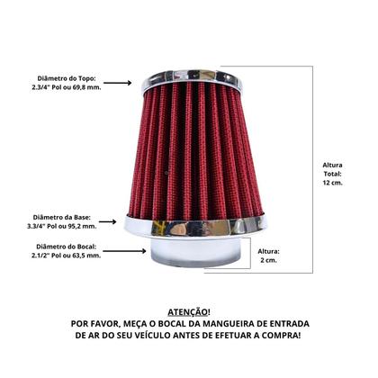 Imagem de Filtro De Ar Esportivo Mono Fluxo 62mm Carro Universal