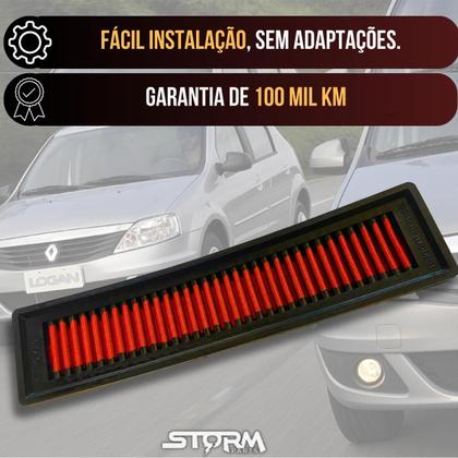 Imagem de Filtro de Ar Esportivo Renault Logan Motor 1.0 16v Flex Ano 2008 a 2014 Lavável Reutilizável Expression Authentique Hi-flex Up Avantage
