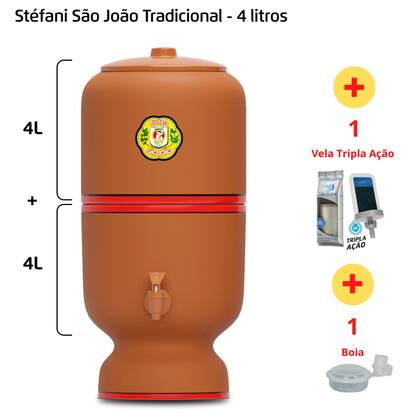 Imagem de Filtro de Barro para Água São João Tradicional 4 L + 1 Vela Tripla Ação + 1 Boia - Cerâmica Stéfani