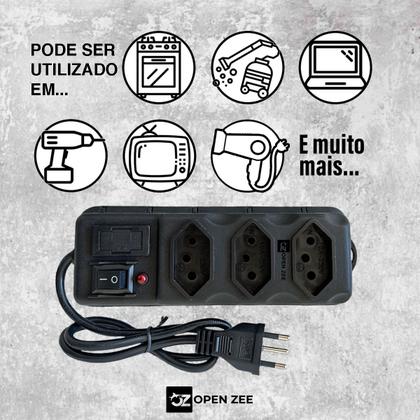 Imagem de Filtro de Linha 3 Tomadas Régua 110/220v Bivolt Universal C/ Protetor Descarga de Energia