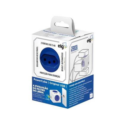 Imagem de Filtro de Linha 4 Tomadas Cubo + 2 USB 2.4A Bivolt PowerCube PWC-R4U ELG Adaptador Multiplo