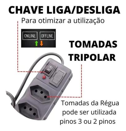 Imagem de Filtro De Linha 4 Tomadas Diagonais Em Abs 127/220 Cor Preto 127v/220v