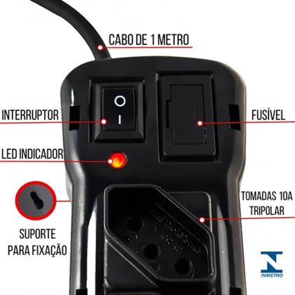 Imagem de Filtro De Linha 4 Tomadas Diagonais Em Abs 127/220 Cor Preto 127v/220v