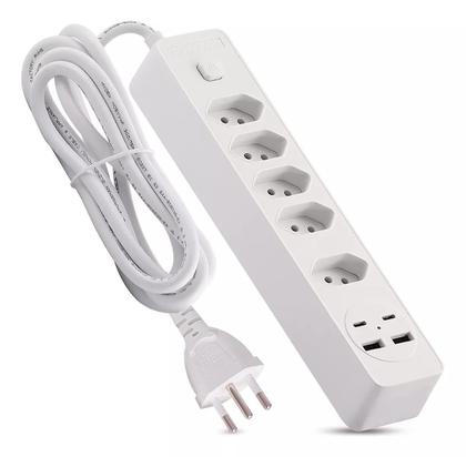Imagem de Filtro De Linha 5 Tomadas Usb E Tipo-c Bivolt 2m Extensão