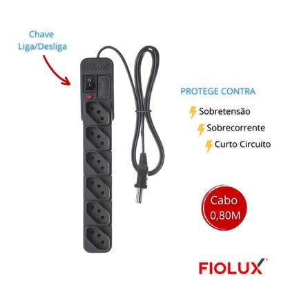 Imagem de Filtro de linha 6 tomadas Extensão elétrica com proteção Fiolux