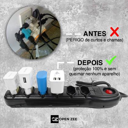 Imagem de Filtro de Linha 6 Tomadas Preto ou Branco Régua 110/220v Bivolt Universal C/ Protetor Descarga de Energia