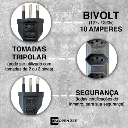 Imagem de Filtro de Linha 6 Tomadas Preto ou Branco Régua 110/220v Bivolt Universal C/ Protetor Descarga de Energia