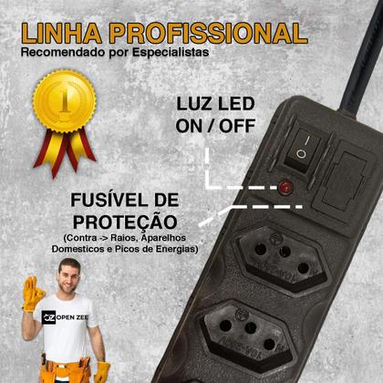 Imagem de Filtro de Linha 6 Tomadas Preto ou Branco Régua 110/220v Bivolt Universal C/ Protetor Descarga de Energia