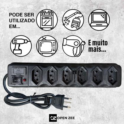 Imagem de Filtro de Linha 6 Tomadas Preto ou Branco Régua 110/220v Bivolt Universal C/ Protetor Descarga de Energia