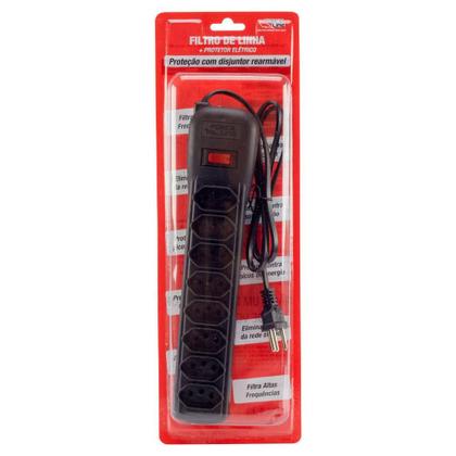 Imagem de Filtro de Linha Bivolt com Disjuntor Rearmável 8 Tomadas Tripolares 10A Preto Cabo PP 3x0,75mm 80cm - Force Line