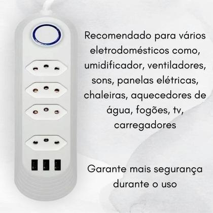 Imagem de Filtro De Linha Com 4 Tomadas E 3 Usb Retardador De Chama