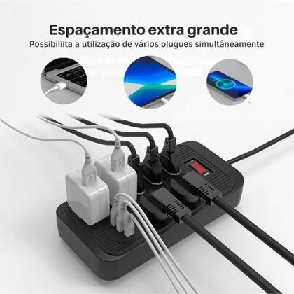 Imagem de Filtro de Linha Com 7 Tomadas 2 USB 1 Tipo-C Cabo 1,90M 110/220V