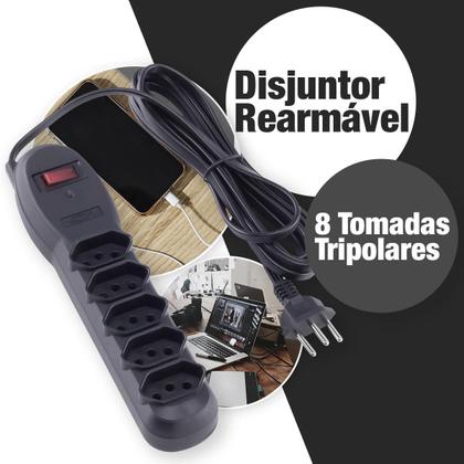 Imagem de Filtro de Linha com Disjuntor Rearmável 5 Tomadas 3 Metros Force Line