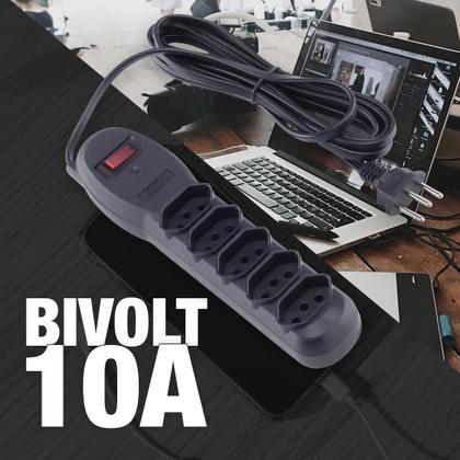 Imagem de Filtro de Linha com Disjuntor Rearmável 5 Tomadas 3 Metros Force Line