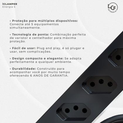 Imagem de Filtro de linha + dps iclamper 5 tomadas lcf preto